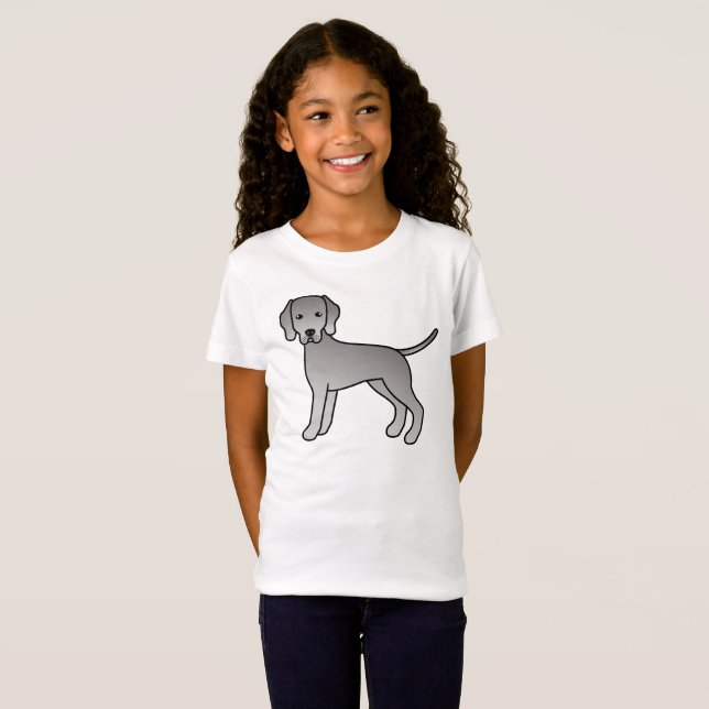 Weimaraner Hund Söt Tecknad Illustration T Shirt (Hel framsida)