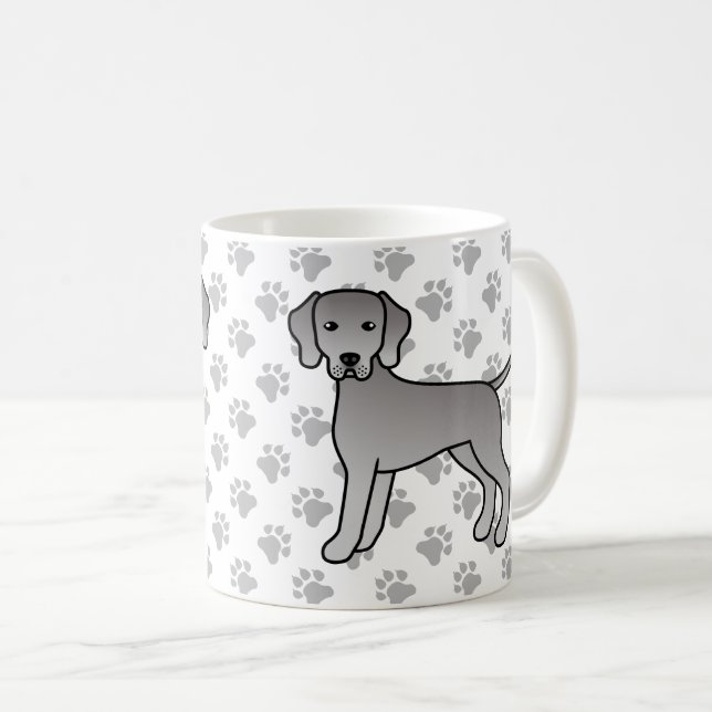 Weimaraner Hund Söt Tecknad Illustration & Tass Kaffemugg (Framsida höger)
