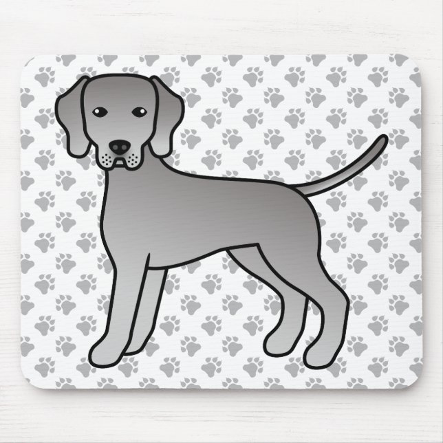Weimaraner Hund Söt Tecknad Illustration & Tass Musmatta (Framsidan)