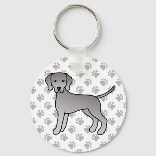 Weimaraner Hund Söt Tecknad Illustration & Tass Nyckelring
