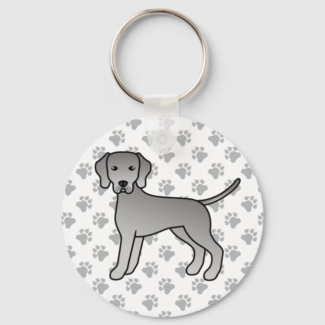 Weimaraner Hund Söt Tecknad Illustration & Tass Nyckelring (Framsida)