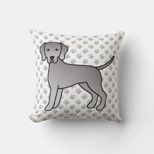 Weimaraner Hund Söt Tecknad Illustration & Tassar Kudde