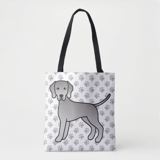 Weimaraner Hund Söt Tecknad Illustration & Tassar Tygkasse (Framsida)