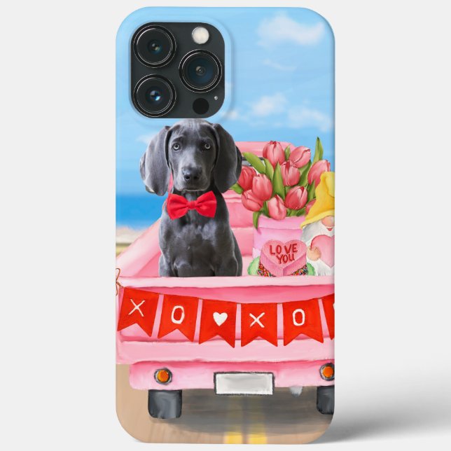 Weimaraner Hund Valentine Day Lastbil Hearts (Baksida)