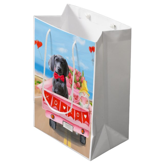 Weimaraner Hund Valentine Day Lastbil Hearts (Framsidan Vinklad)