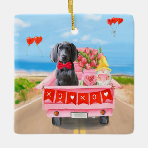 Weimaraner Hund Valentine Day Lastbil Hearts Julgransprydnad Keramik