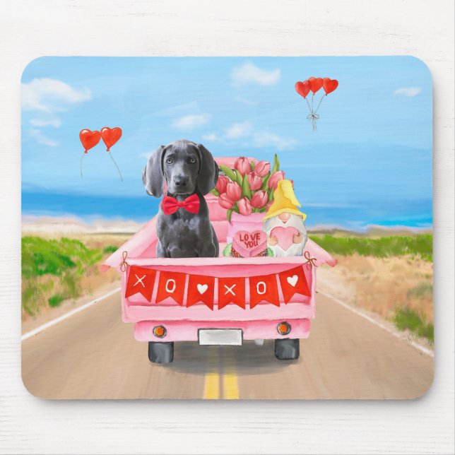 Weimaraner Hund Valentine Day Lastbil Hearts Musmatta (Framsidan)