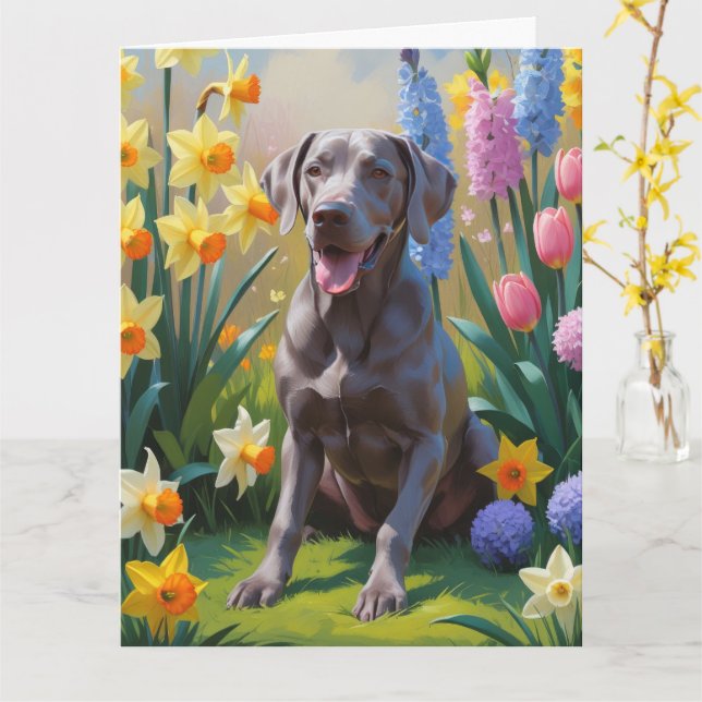 Weimaraner Hund Vårblommor Målning  Kort (Gul blomma)