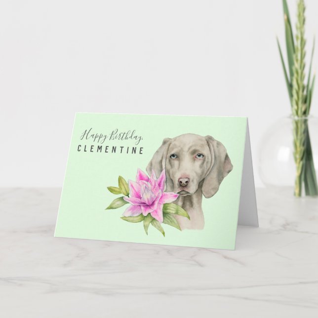 Weimaraner Hund Watercolor Birthday Kort (Framsida)