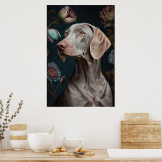 Weimaraner Hund with Flowers | Elegant Pet Porträt Poster