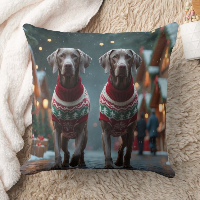 Weimaraner Hundar Jul Snö Högtid Kudde (Filt)