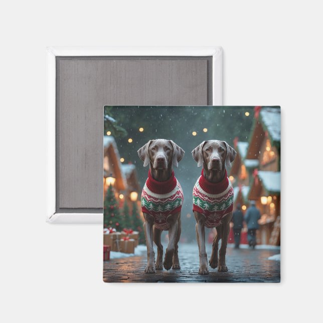 Weimaraner Hundar Jul Snö Högtid Magnet (Front/Back)