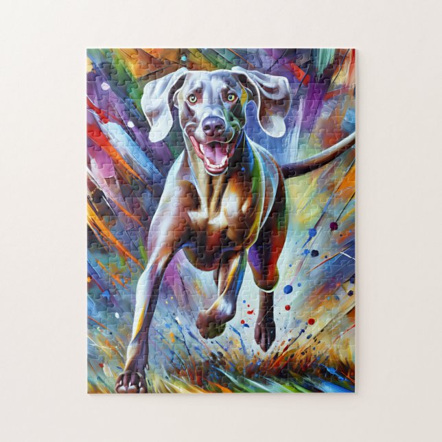 Weimaraner Hundporträtt Akryl Konsttryck Hund Pussel (Vertikal)