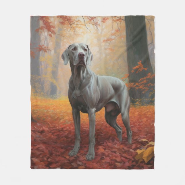 Weimaraner i Höst löv Fall Inspire Fleecefilt (Framsidan)