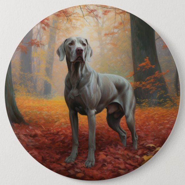 Weimaraner i Höst löv Fall Inspire Knapp (Framsida)