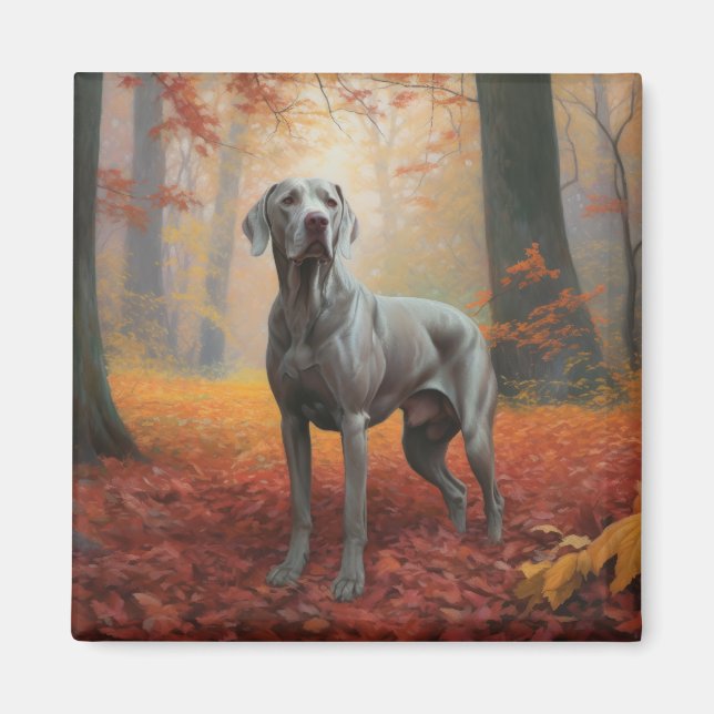Weimaraner i Höst löv Fall Inspire Magnet (Framsidan)