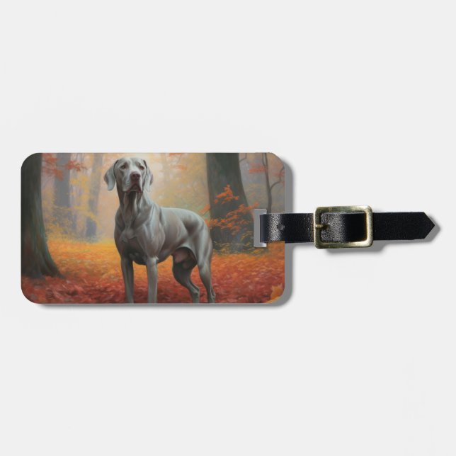 Weimaraner i höstlöv Fall Inspire Bagagebricka (Horisontell Framsida)