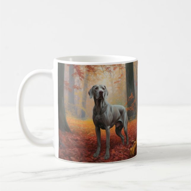 Weimaraner i höstlöv Fall Inspire Kaffemugg (Vänster)