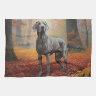 Weimaraner i höstlöv Fall Inspire Kökshandduk