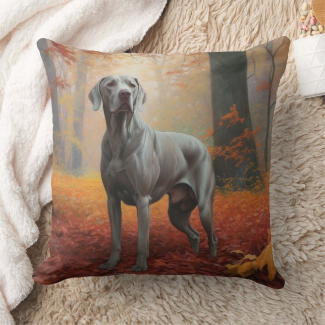 Weimaraner i höstlöv Fall Inspire Kudde (Filt)