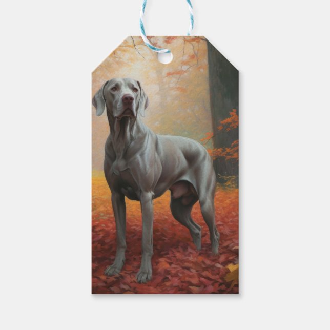 Weimaraner i höstlöv Fall Inspire Presentetikett (Framsidan)