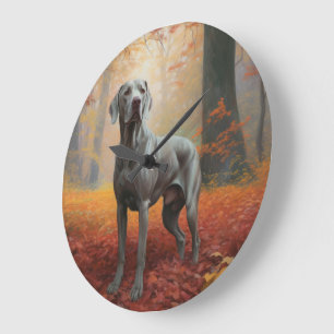 Weimaraner i höstlöv Fall Inspire Stor Klocka