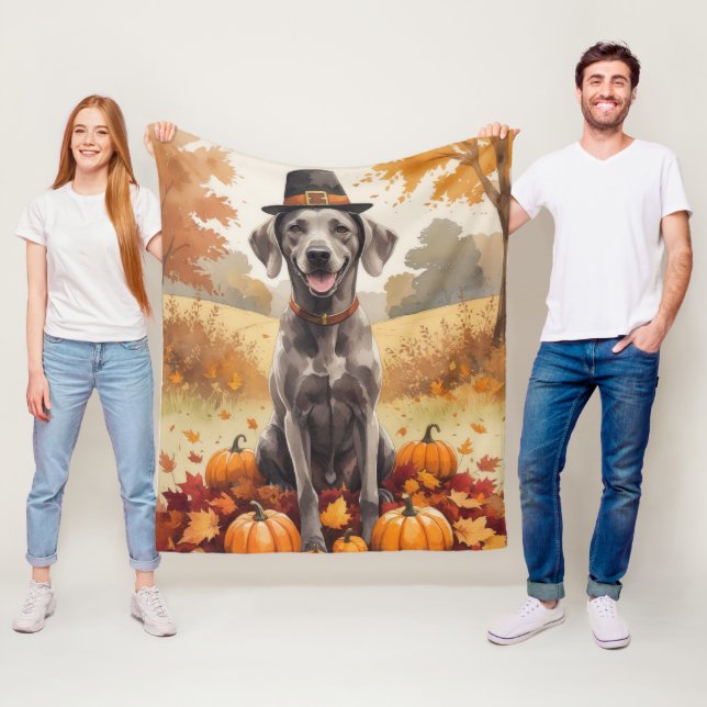 Weimaraner i höstlöv tackgivandekonst fleecefilt (På plats)