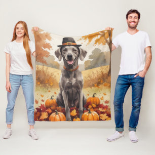 Weimaraner i höstlöv tackgivandekonst fleecefilt