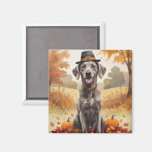 Weimaraner i höstlöv tackgivandekonst magnet