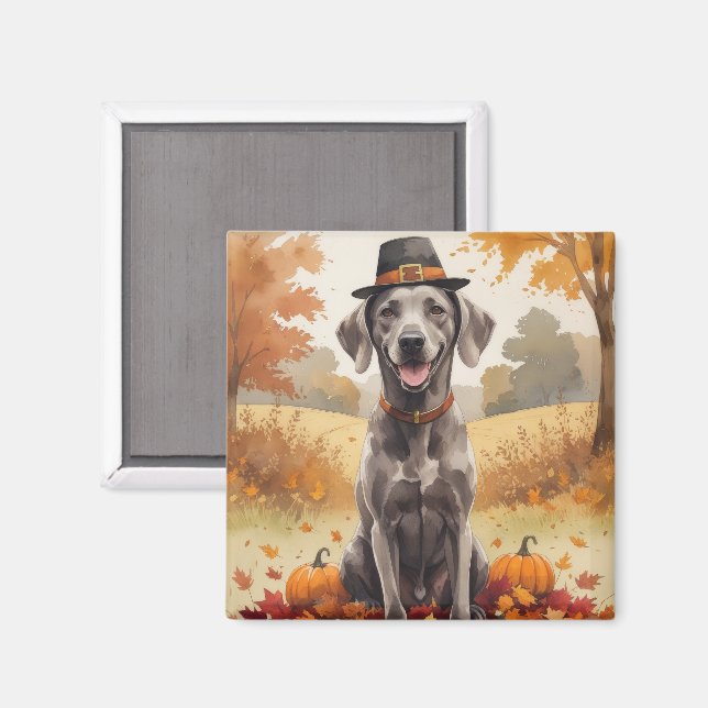 Weimaraner i höstlöv tackgivandekonst magnet (Front/Back)
