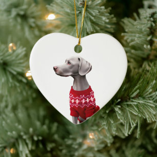 Weimaraner i julsötare julgransprydnad keramik