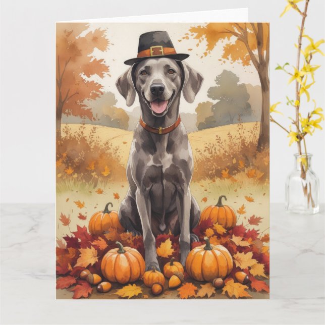 Weimaraner in Höst löv Thanksgiving Art Kort (Gul blomma)