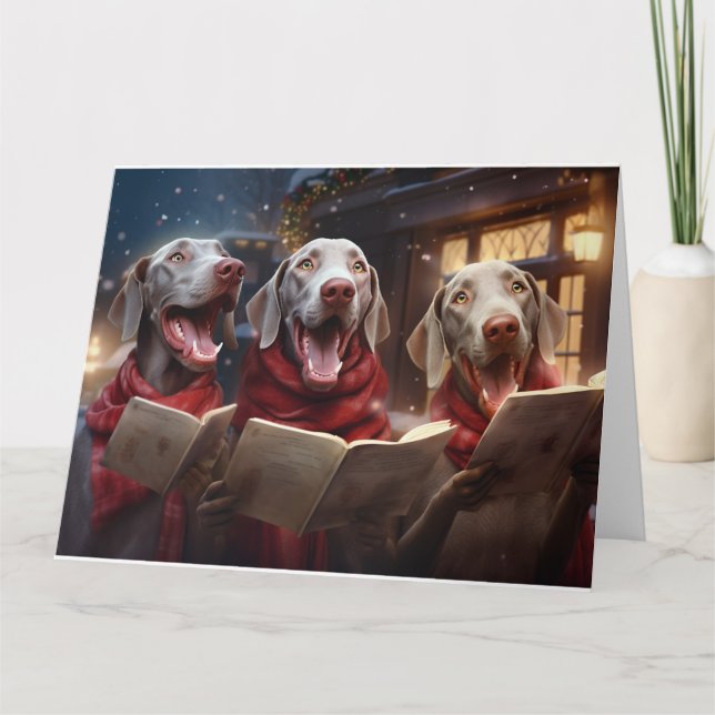 Weimaraner jul Carolers Roligt Helgdag Kort (Framsida)