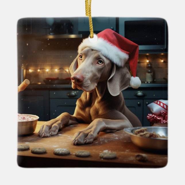 Weimaraner jul Cookies Festive Helgdag Julgransprydnad Keramik (Framsida)