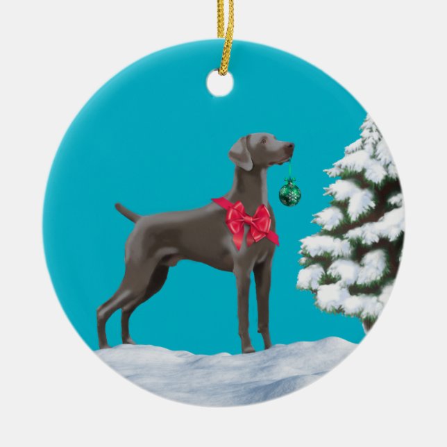 Weimaraner jul-Helgdag Ornament (Framsidan)