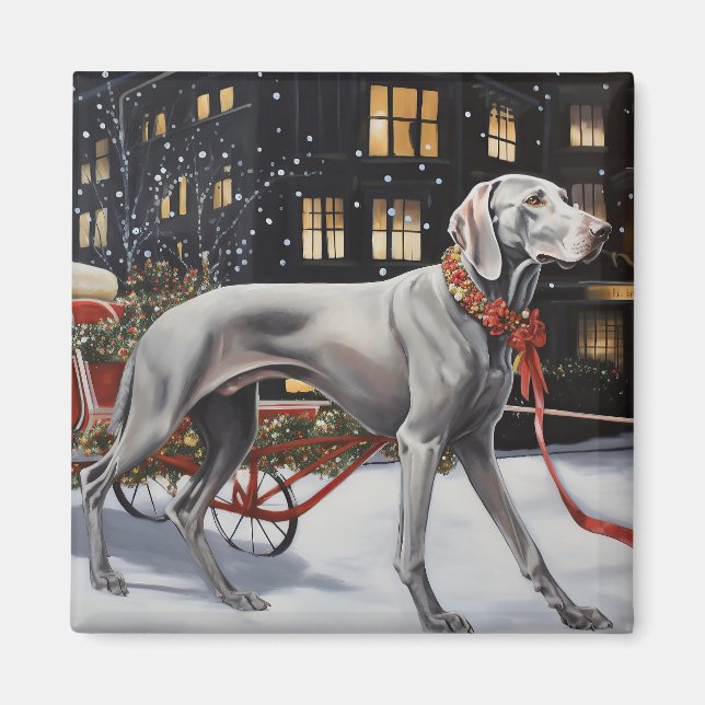 Weimaraner jul - helgsäsong magnet (Framsidan)