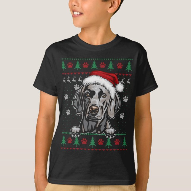 Weimaraner jul Ugly Sweater Rolig hund Älskare T Shirt (Framsida)