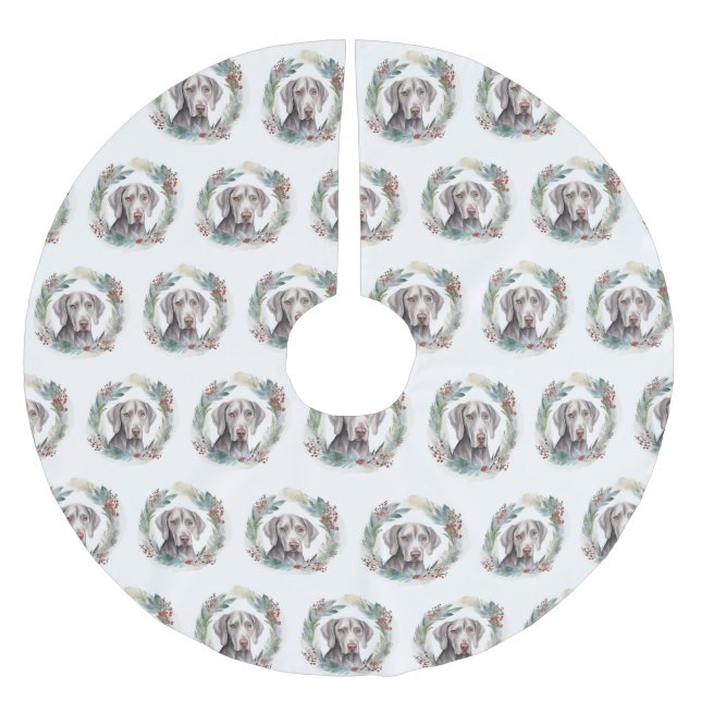 Weimaraner jul Utandning Festive Valp Julgransmatta Borstad Polyester (Framsidan)