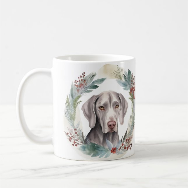 Weimaraner jul Utandning Festive Valp Kaffemugg (Vänster)