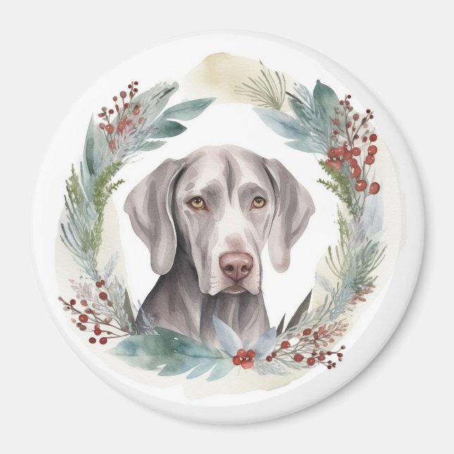 Weimaraner jul Utandning Festive Valp Magnet (Framsidan)
