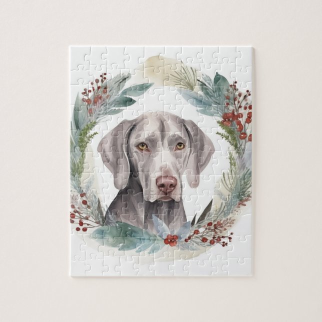 Weimaraner jul Utandning Festive Valp Pussel (Vertikal)