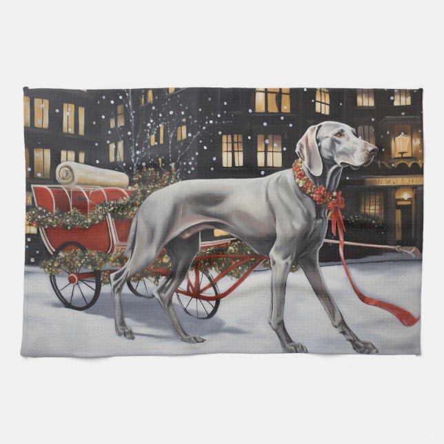 Weimaraner Julfirande Säsong Kökshandduk (Horisontell)