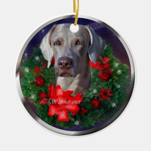 Weimaraner-julklappar Julgransprydnad Keramik (Framsidan)