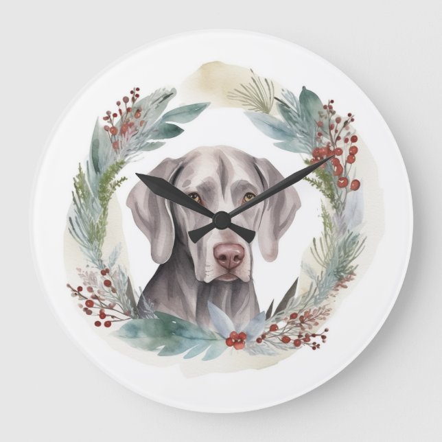Weimaraner Julkrans Festiv Valp Stor Klocka (Framsida)