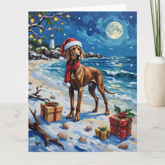 Weimaraner julstrand semester kort (Framsida)