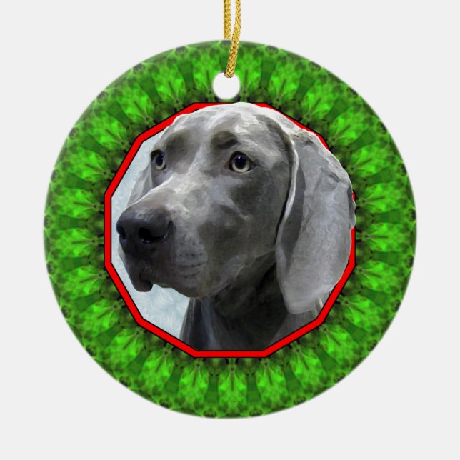 Weimaraner lycklig Howliday Julgransprydnad Keramik (Framsidan)