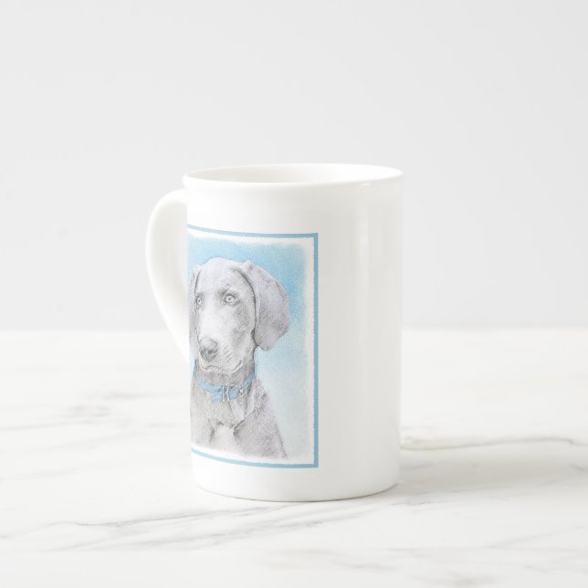 Weimaraner-målning - Cute Original Hund Art Benporslin Mugg (Framsida vänster)