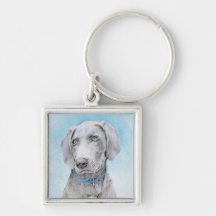 Weimaraner-målning - Cute Original Hund Art Fyrkantig Silverfärgad Nyckelring