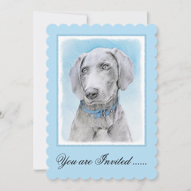 Weimaraner-målning - Cute Original Hund Art Inbjudningar (Framsida)