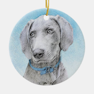 Weimaraner-målning - Cute Original Hund Art Julgransprydnad Keramik